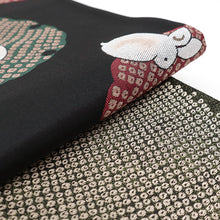 画像をギャラリービューアに読み込む, 《創世舎》 リバーシブル半巾帯 長尺 東レシルック素材 黒地 雪輪に丸うさぎ ブラック / 深緑 鹿の子 グリーン
