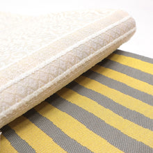 画像をギャラリービューアに読み込む, 《創世舎》 リバーシブル半巾帯 長尺 東レシルック素材 ベージュ 洋風変わり縞 アラベスク アイボリー / グレー イエロー ボーダー 円模様
