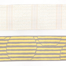 画像をギャラリービューアに読み込む, 《創世舎》 リバーシブル半巾帯 長尺 東レシルック素材 ベージュ 洋風変わり縞 アラベスク アイボリー / グレー イエロー ボーダー 円模様