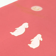 画像をギャラリービューアに読み込む, 名古屋帯 濃いピンクにお月見うさぎ ウサギの餅つき ( ローズピンク )