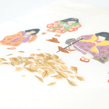 画像をギャラリービューアに読み込む, 名古屋帯 白地 童たちの焼き芋 子どもの落ち葉拾い ( 白 )