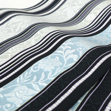 画像をギャラリービューアに読み込む, 名古屋帯 博多織 全通柄 八寸 黒地 献上花文様 ぶどう唐草 菊花唐草