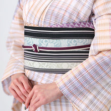 画像をギャラリービューアに読み込む, 名古屋帯 博多織 全通柄 八寸 黒地 献上花文様 ぶどう唐草 菊花唐草