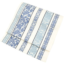 画像をギャラリービューアに読み込む, 名古屋帯 博多織 全通柄 八寸 白地 献上花文様 牡丹 撫子 幾何学 ブルー