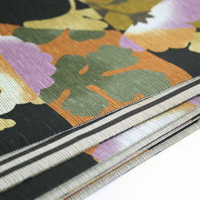 画像をギャラリービューアに読み込む, 《召しませ華》オレンジに縞と光琳菊 モダン菊 リバーシブル半巾帯