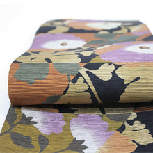 画像をギャラリービューアに読み込む, 《召しませ華》オレンジに縞と光琳菊 モダン菊 リバーシブル半巾帯