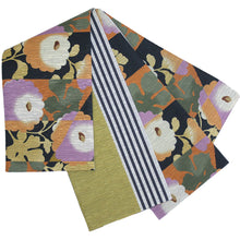 画像をギャラリービューアに読み込む, 《召しませ華》オレンジに縞と光琳菊 モダン菊 リバーシブル半巾帯