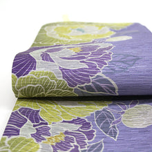 画像をギャラリービューアに読み込む, 《召しませ華》薄紫地に満開芍薬花 芍薬(パープル) リバーシブル半巾帯