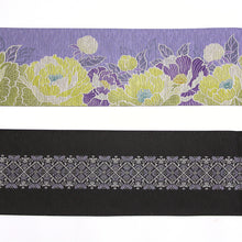画像をギャラリービューアに読み込む, 《召しませ華》薄紫地に満開芍薬花 芍薬(パープル) リバーシブル半巾帯