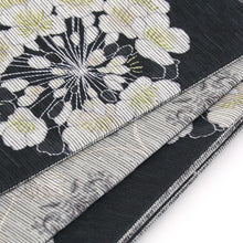 画像をギャラリービューアに読み込む, 《召しませ華》黒地にサクラソウ プリムラ(ブラック) リバーシブル半巾帯