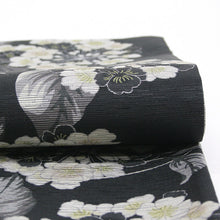 画像をギャラリービューアに読み込む, 《召しませ華》黒地にサクラソウ プリムラ(ブラック) リバーシブル半巾帯
