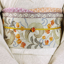 画像をギャラリービューアに読み込む, 《召しませ華》ベージュに唐草調 すずらん(ベージュ) リバーシブル半巾帯