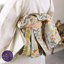 画像をギャラリービューアに読み込む, 《召しませ華》ベージュに唐草調 すずらん(ベージュ) リバーシブル半巾帯