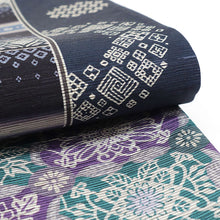 画像をギャラリービューアに読み込む, 《召しませ華》差分 小紋柄 紺 コモンタイム(ネイビー) リバーシブル半巾帯