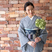 画像をギャラリービューアに読み込む, 《召しませ華》差分 小紋柄 紺 コモンタイム(ネイビー) リバーシブル半巾帯