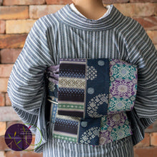 画像をギャラリービューアに読み込む, 《召しませ華》差分 小紋柄 紺 コモンタイム(ネイビー) リバーシブル半巾帯