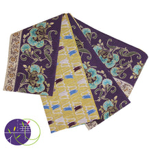 画像をギャラリービューアに読み込む, 《召しませ華》パープル 撫子浪漫 なでしこ(ブルー) リバーシブル半巾帯