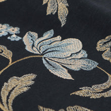 画像をギャラリービューアに読み込む, 名古屋帯 黒 刺繍帯《ギャラリー凛》ブラック 黒地に花唐草 ブルー 花 刺繍 名古屋帯