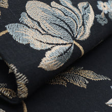 画像をギャラリービューアに読み込む, 名古屋帯 黒 刺繍帯《ギャラリー凛》ブラック 黒地に花唐草 ブルー 花 刺繍 名古屋帯