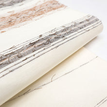 画像をギャラリービューアに読み込む, 名古屋帯 正絹 カジュアル お仕立て上がり お太鼓柄 日本製 九寸 ひげ紬 アイボリーにブラウン 絣ぼかし A