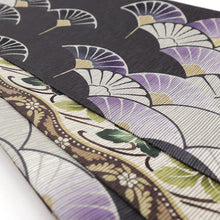 画像をギャラリービューアに読み込む, 《召しませ華》黒地 菊扇青海波 芝小花 オリエンタルマム リバーシブル半巾帯