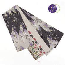 画像をギャラリービューアに読み込む, 《召しませ華》黒地 菊扇青海波 芝小花 オリエンタルマム リバーシブル半巾帯