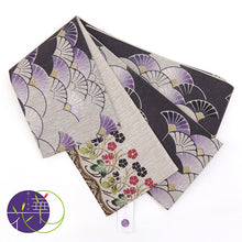 画像をギャラリービューアに読み込む, 《召しませ華》黒地 菊扇青海波 芝小花 オリエンタルマム リバーシブル半巾帯