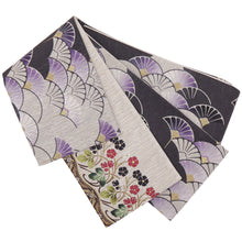 画像をギャラリービューアに読み込む, 《召しませ華》黒地 菊扇青海波 芝小花 オリエンタルマム リバーシブル半巾帯