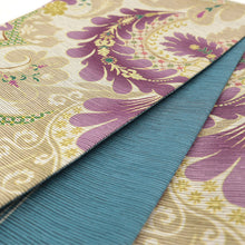 画像をギャラリービューアに読み込む, 《召しませ華》ベージュに華やか羽飾り 煌麗文様 きららもんよう リバーシブル半巾帯