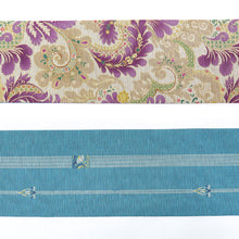 画像をギャラリービューアに読み込む, 《召しませ華》ベージュに華やか羽飾り 煌麗文様 きららもんよう リバーシブル半巾帯
