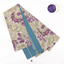 画像をギャラリービューアに読み込む, 《召しませ華》ベージュに華やか羽飾り 煌麗文様 きららもんよう リバーシブル半巾帯