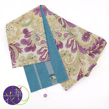 画像をギャラリービューアに読み込む, 《召しませ華》ベージュに華やか羽飾り 煌麗文様 きららもんよう リバーシブル半巾帯