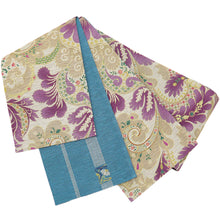 画像をギャラリービューアに読み込む, 《召しませ華》ベージュに華やか羽飾り 煌麗文様 きららもんよう リバーシブル半巾帯