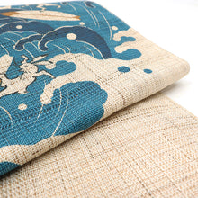 画像をギャラリービューアに読み込む, 京袋帯《召しませ華》お仕立て上がり 全通お太鼓柄 ベージュに波に乗る兎たち 波乗りウサギ ( ブルー )