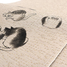 画像をギャラリービューアに読み込む, 京袋帯《召しませ華》お仕立て上がり 全通お太鼓柄 ベージュに墨絵風 猫の集会(墨猫)