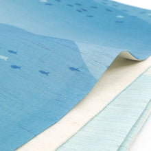 画像をギャラリービューアに読み込む, 麻 帯 京袋帯 水色《 召しませ華 》お仕立て上がり 京袋帯 染め帯 全通お太鼓柄 ライトブルー 白くまペンギン 渚のチーズケーキ ブルー