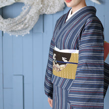 画像をギャラリービューアに読み込む, 京袋帯 お仕立て上がり 正絹 染京ふくろ帯 全通お太鼓柄 カラシに月の満ち欠け 月うさぎ ( からし )