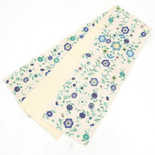 画像をギャラリービューアに読み込む, 京袋帯 お仕立て上がり 正絹 染京ふくろ帯 全通お太鼓柄 アイボリーにたて枠更紗 ( ブルー )