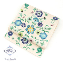 画像をギャラリービューアに読み込む, 京袋帯 お仕立て上がり 正絹 染京ふくろ帯 全通お太鼓柄 アイボリーにたて枠更紗 ( ブルー )