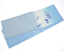 画像をギャラリービューアに読み込む, 京袋帯 《召しませ華》 お仕立て上がり 全通お太鼓柄 麻 水色に切子風鈴とシロクマ 風鈴ブランコ