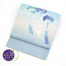 画像をギャラリービューアに読み込む, 京袋帯 《召しませ華》 お仕立て上がり 全通お太鼓柄 麻 水色に切子風鈴とシロクマ 風鈴ブランコ