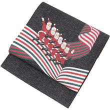 画像をギャラリービューアに読み込む, 《召しませ華》お仕立て上がり 全通お太鼓柄 アルジョンテ ラメ 黒地 サンタクロース リボン ラインダンス 京袋帯(ブラック)