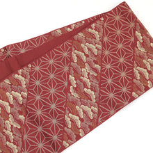 画像をギャラリービューアに読み込む, 京袋帯 お仕立て上がり全通柄 塩瀬 赤 レッド 麻の葉 斜め取り 松