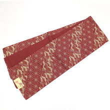 画像をギャラリービューアに読み込む, 京袋帯 お仕立て上がり全通柄 塩瀬 赤 レッド 麻の葉 斜め取り 松