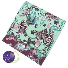 画像をギャラリービューアに読み込む, 京袋帯《召しませ華》お仕立て上がり 全通お太鼓柄 麻 ミントグリーンに紅型調 花そよぎ