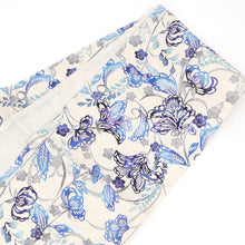 画像をギャラリービューアに読み込む, 京袋帯《召しませ華》お仕立て上がり 全通お太鼓柄 麻 アイボリーに紅型調 花そよぎ ブルー