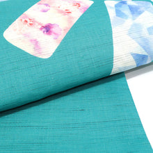 画像をギャラリービューアに読み込む, 京袋帯《召しませ華》お仕立て上がり 全通お太鼓柄 麻 グリーン 白くまキャンディ アイスクリーム柄 スカイブルー