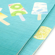 画像をギャラリービューアに読み込む, 京袋帯《召しませ華》お仕立て上がり 全通お太鼓柄 麻 グリーン 白くまキャンディ アイスクリーム柄 スカイブルー