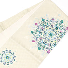 画像をギャラリービューアに読み込む, 京袋帯 《召しませ華》 お仕立て上がり 正絹 全通 ベージュ地に小鳥と花輪紋様 小花華紋B(ベージュ)