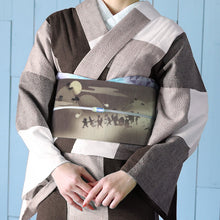 画像をギャラリービューアに読み込む, 京袋帯 《wakka》 お仕立て上がり 全通お太鼓柄 麻 近江の麻 ブラウンに妖怪 百鬼夜行 なんかようかい?(墨色)